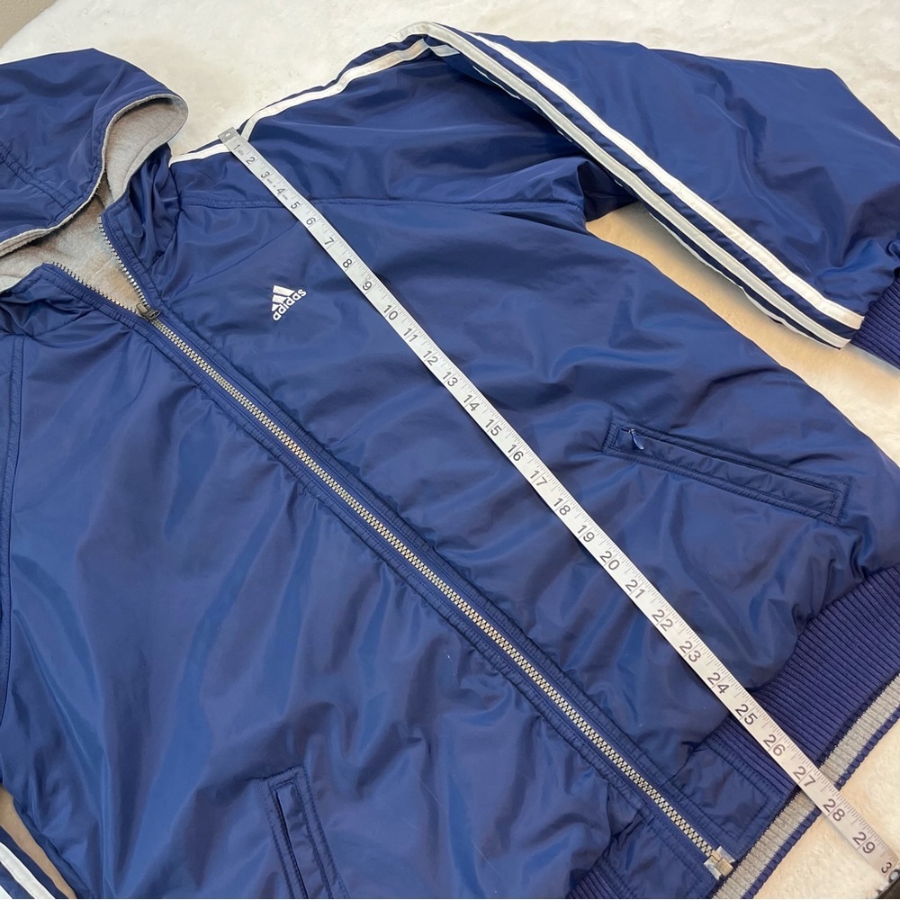 Vintage Adidas Reversible Hooded Bomber Jacket Boys XL Blue White Full Zip - Picture 12 of 16